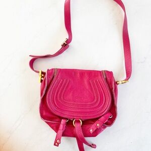 Chloé Marcie crossbody bag in a vibrant pink pebbled leather